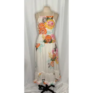 Anthropologie‎ FARM RIO Havana Floral Dress Midi Pom Poms Vacation Large Petite thumbnail 2