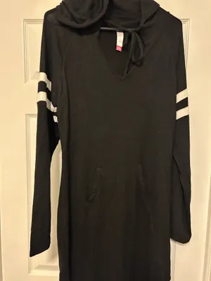 No Boundaries Black Hooded Long-Sleeve Dress dz XL White Sleeve Stripes new with thumbnail 1