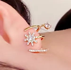 New Gold Tone Starburst and Crystal Drop Multi-Faux Hoop Earrings thumbnail 5