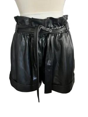 AQUA Faux Leather Shorts, High Waisted Black Size Medium thumbnail 4