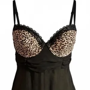 VTG Inner Secrets Leopard Print Babydoll Lingerie Dress Lace Trim Black Chiffon thumbnail 4