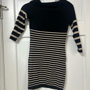 bebe Black and Cream Striped Mini Dress with Embellished Logo thumbnail 2
