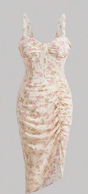Floral Print Ruched Asymmetrical Hem Cami Dress thumbnail 1