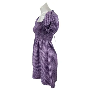Hill House Athena Nap Purple Floral Smocked Puff Sleeve Mini A-Line Dress Sz XXS thumbnail 2