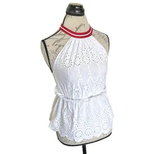 Zara Basic Denim Top Tank XS White Crochet Eyelet Bohemian Boho Chic Cottage thumbnail 4