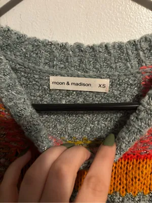 Moon & Madison Multicolor Patchwork Knit Sweater Gray Size XS thumbnail 2
