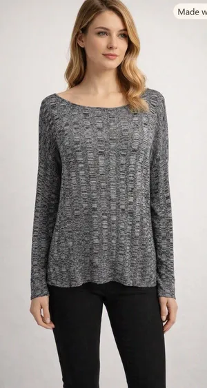 Eileen Fisher Silk Organic Linen Knit Sweater L Black White Textured Boxy Top thumbnail 1