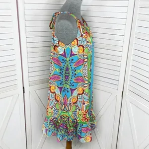Jade‎ Melody Tam Multi Floral Print Ruffle Hem Tunic Halter Dress Medium thumbnail 3