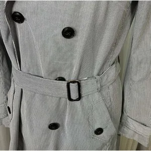 GAP Women’s Blue Pinstriped Double Breasted Trench Coat Medium Belted Classic thumbnail 8