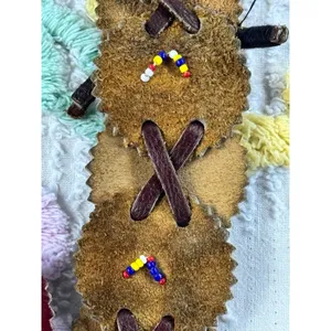 Vintage Leather Scalloped Disc Belt Made in Canada Boho Beaded Tie Closure Brown thumbnail 6