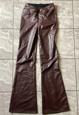 Halara NWOT Womens Faux Leather Flare Pants Chocolate Brown High Waisted XS thumbnail 1