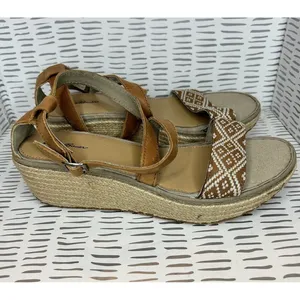 Eddie Bauer W. Kara Womens Brown Leather Geometric Espadrille Wedge Sandals‎ 9 thumbnail 9