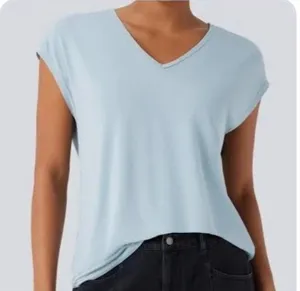 Halara M Womens Light Blue V-Neck Relaxed Fit NWT Top Size M thumbnail 1