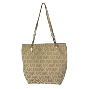 Michael Kors Double‎ Strap Jet Set Monogram Tan Chain Tote Handbag thumbnail 2