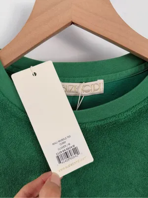 Suzi Kondi Medium NEW Mali Muscle Tee Terry Clover Green Crew Neck Lounge thumbnail 4