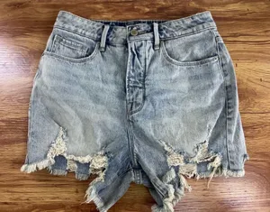 Good American Distressed High Rise Denim Shorts Light Wash Size 4 27 thumbnail 1