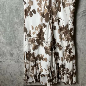 Vintage Y2K Earthy Brown Floral Bohemian Midi Dress‎ Tie Waist Large thumbnail 4