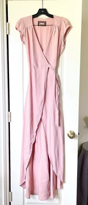 Reformation Chamomile Wrap Maxi Dress Blush Pink Cap Sleeve XS EUC‎ thumbnail 1