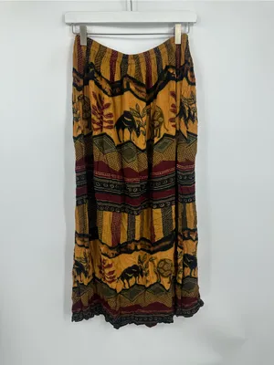 American Vintage Vintage Y2K African Animal Maxi Skirt Size Large Boho Whimsical Flowy thumbnail 6