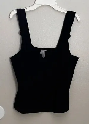 H&M Women Navy Blue Top Ribbed Minimalist Blouse Size Medium‎ thumbnail 1