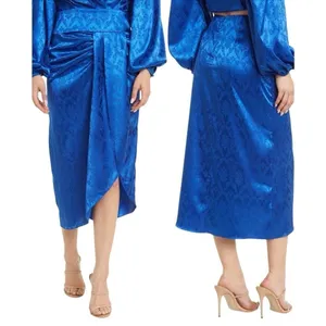 Ronny Kobo Miranda jacquard satin blue midi skirt Medium thumbnail 2