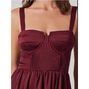 Astr The Label Pleated Bustier Midi Satin Dress, Burgundy, Size Small, NEW thumbnail 3