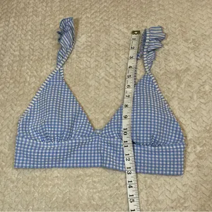 Aerie Pale‎ Blue Gingham Triangle Bikini Top Ruffle Sleeves Women Size Medium thumbnail 5