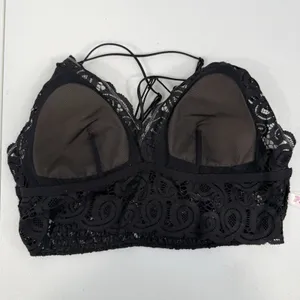 Victoria's Secret PINK L Large‎ Lace Bralette Bra Black Lace Strappy Smocked thumbnail 7