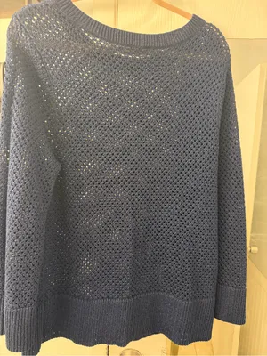 Talbots Navy Open-Weave Crewneck Sweater thumbnail 5