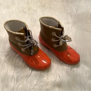 Jack Rogers Women's Size 6 Chloe Classic Rain Boot Tan Coral Lined Rubber thumbnail 2