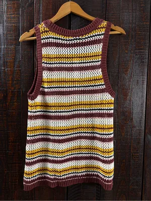 Sanctuary striped crochet knit sweater vest NWT Large thumbnail 5