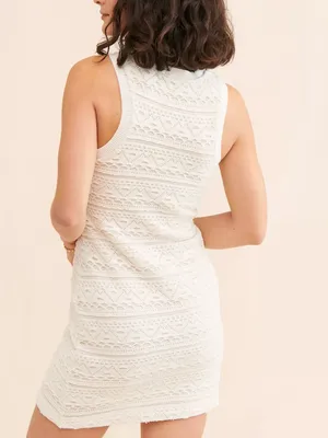By Anthropologie Textured Knit Crochet Sleeveless Ivory Mini Dress Size M NWT thumbnail 5