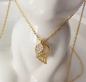 18k Gold Plated 925 Sterling Silver Necklace Angel Wings Double Pendants thumbnail 2