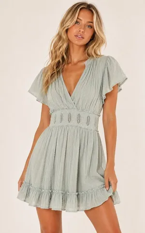 Altar'd State XS Sage Textured Cotton Dress Boho Cottagecore‎ Feminine Romantic thumbnail 1