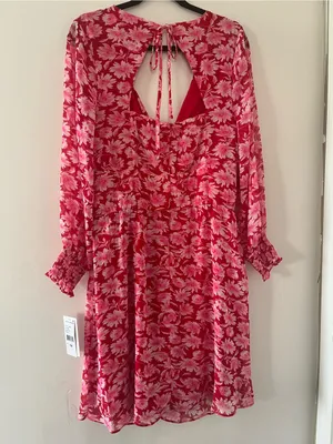 Julia Jordan NWT Pink Floral Chiffon Long Sleeve Mini Dress 14 Romantic Resort Office Party thumbnail 8