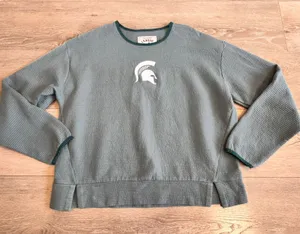 League Michigan State Spartans Textured‎ Waffle Knit Sweatshirt Green Medium M thumbnail 1