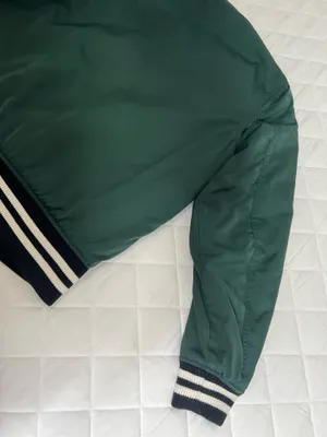 Abercrombie & Fitch Mens M Green Varsity Bomber Jacket Ribbed Collar Zip Up thumbnail 12