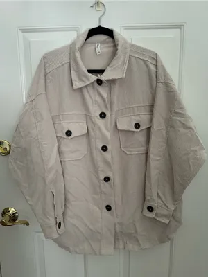 Zenana Oversized Corduroy Button-Up Jacket - Cream thumbnail 2