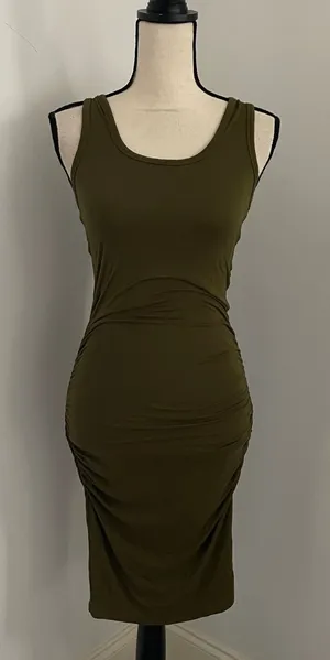 Venus Green Racerback‎ Dress XS Ruched Side Sleeveless Midi Minimalist Bodycon Coverup thumbnail 1