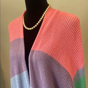 Main Strip Colorful Striped Women's open cardigan with pockets chunky look thumbnail 2
