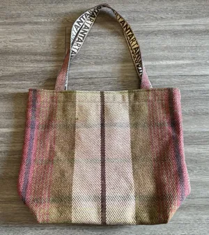 Anta Made in Scotland Pure Wool Tweed Large Tote Bag Strap Herringbone Plaid thumbnail 1