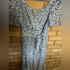NWT Fraiche by J Floral Dot Puff Sleeve Tiered Midi Dress Blue & White Size L thumbnail 4