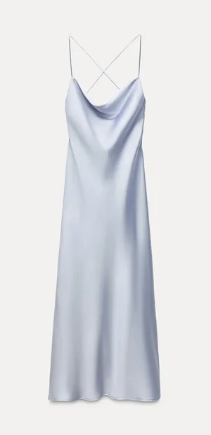 Zara dress wedding maxi slip midi satin effect baby blue coctail party date coctail thumbnail 6