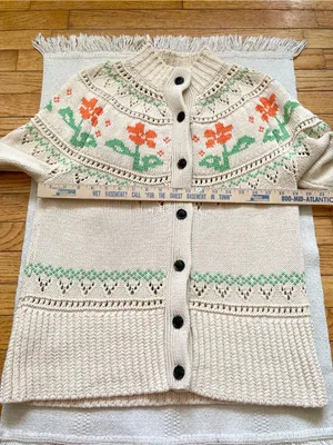 LL Bean Signature Womens Cotton Fisherman cardigan Size L Fair Isle 100% Cotton thumbnail 5