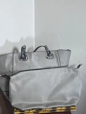 Michael Kors Light Gray Tote with Snake-Print Trim thumbnail 6