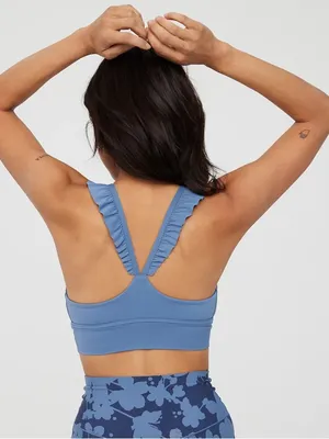 OFFLINE By Aerie Real Me XTRA Ruffle Sports Bra in marled blue M thumbnail 2