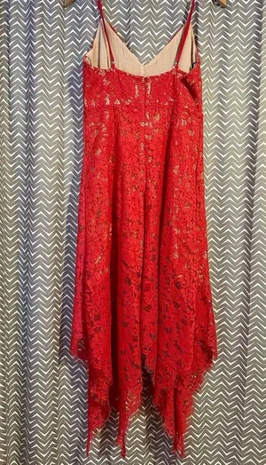 Lulus | One Wish Red Lace Midi Dress, size M thumbnail 8