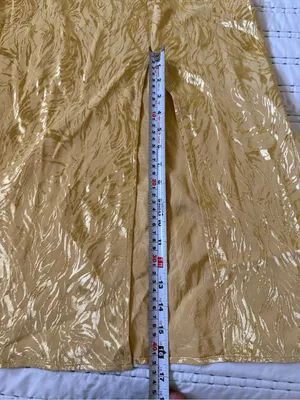 NWT H&M Gold Metallic Jacquard One Shoulder Open Back Maxi Dress M Y2K Glam thumbnail 11