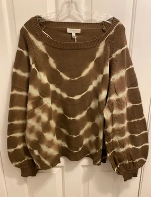 Brand New Umgee USA Women's Size 1X Plus Brown White Tie Dye Sweater Top thumbnail 1