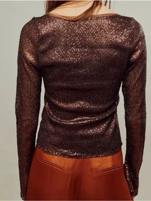 NWT Free People Intimately Late Night Disco Layering Top Sequin Hot Fudge Brown thumbnail 3